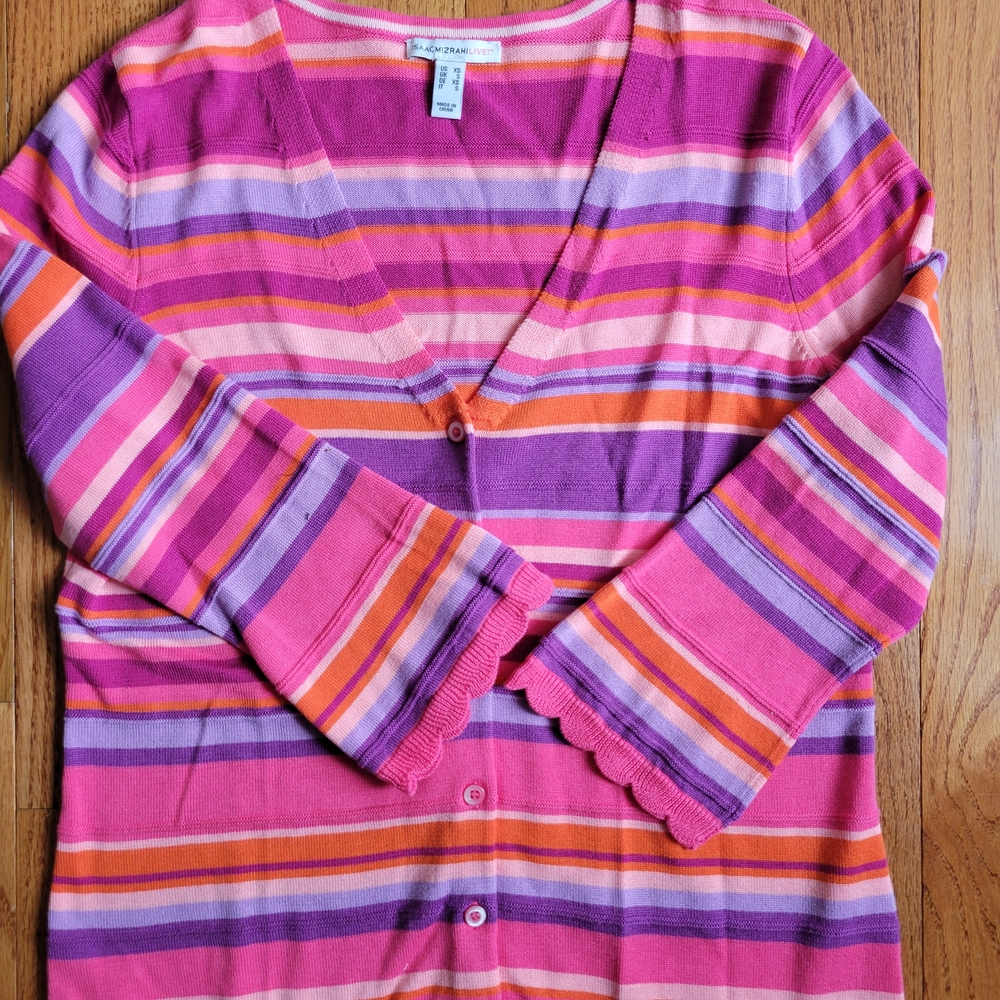 Isaac Mizrahi Pink Purple Orange Striped Cardigan